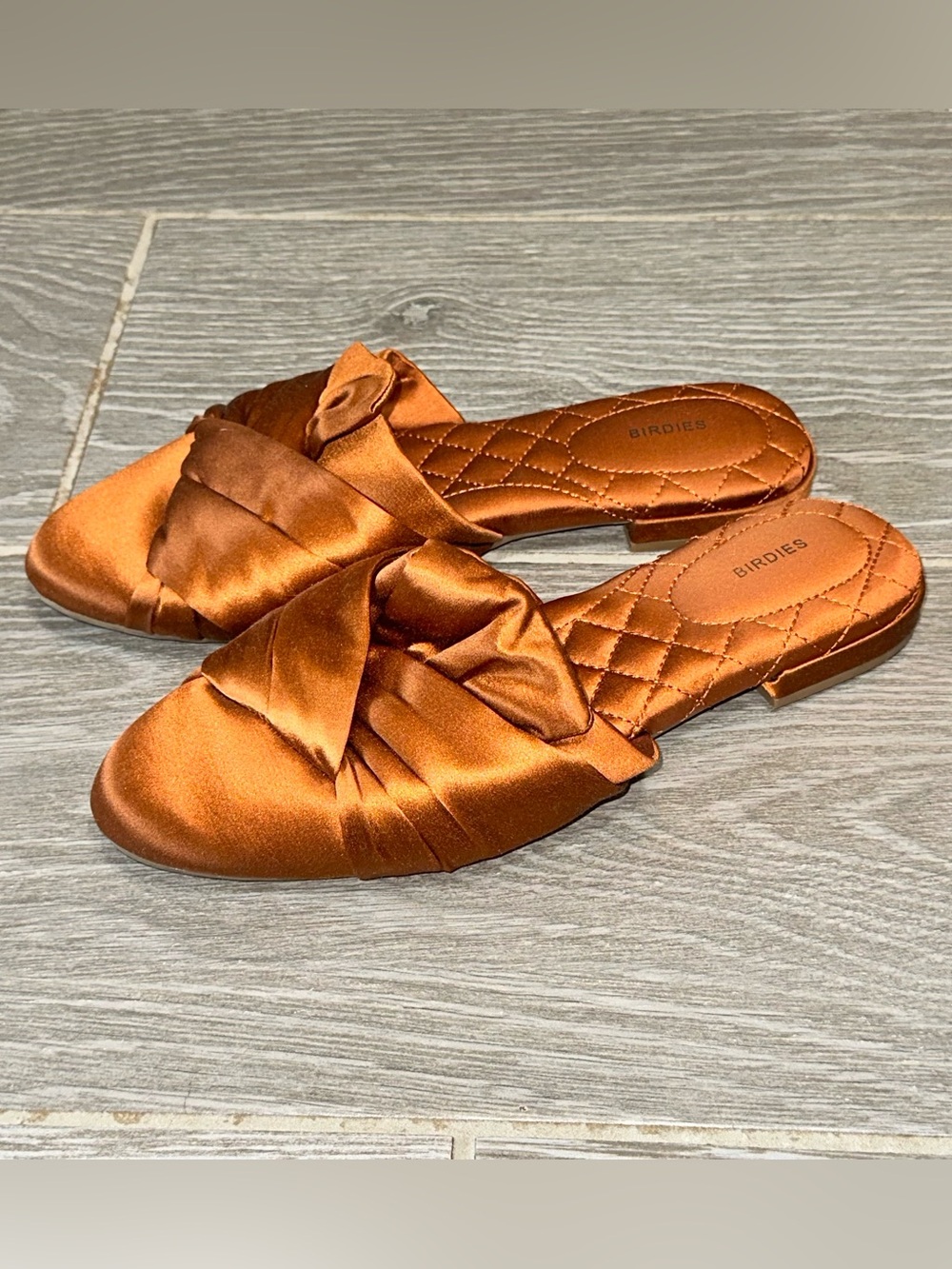 Birdies The Songbird Mules Copper Satin Knotted Slide Women’s 7.5 Slippers